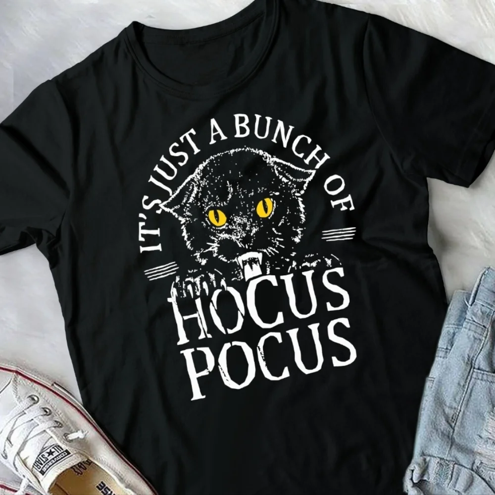 Screen Print Iron On It's Just a Munch of Hocus Pocus Cat Halloween‎ Graphic Art